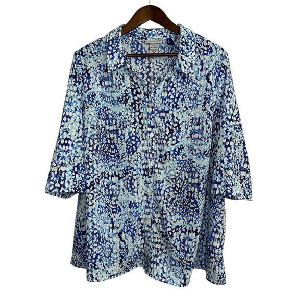 Catherines Tops - Catherines top womens 1XWP petite abstract colorful button up career office work